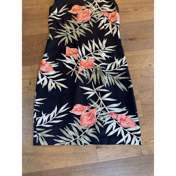 Vintage Tommy Bahama BlackFloral 100% Silk Dress Size 4 - Picture 5 of 10